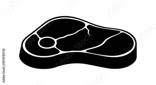 Simple black and white illustration of a raw steak with marbling