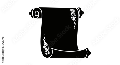 A stylized black scroll with ornate detailing isolated on white