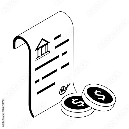 Isometric style icon denoting a detailed bank statement

