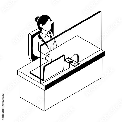 Icon depicting a bank counter in isometric style
