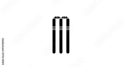 Simple black silhouette of cricket wickets and bails on a white background