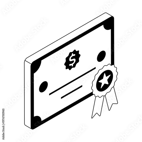 Icon showing a bond certificate in isometric style
