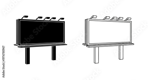 Black and white illustration of two outdoor billboards with blank screens