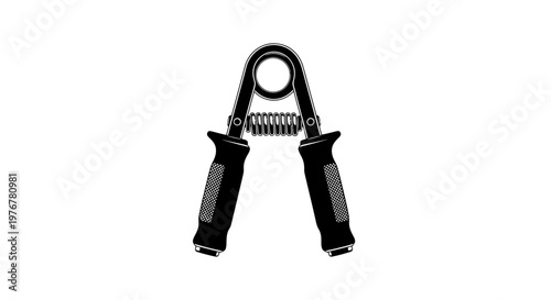 Black and white image of a hand grip strengthener exercise tool
