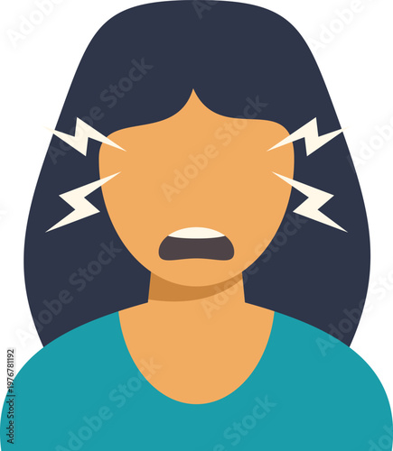 Woman having severe head pain with lightning bolts around her temples