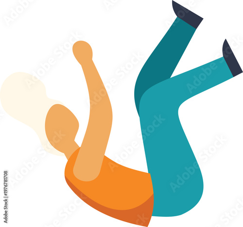 Stylized person falling headfirst, illustrating concepts of descent, risk, and accident