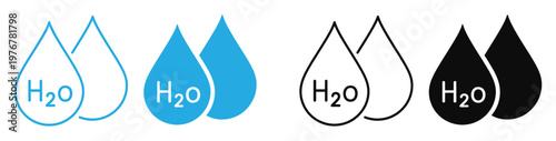 H2O water drop icons in various colors and styles vector illustration