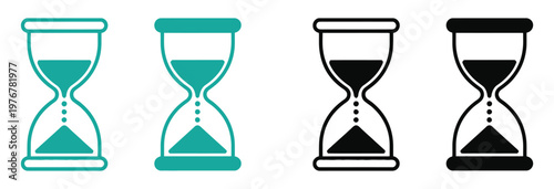 Hourglass icons in teal and black on white vector illustration