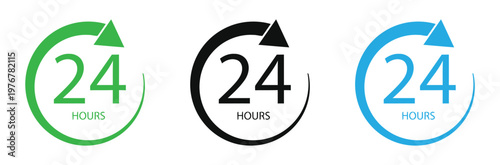 24 hour service icons in green, Black, And blue vector illustration