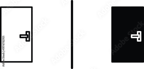 A minimalist door icon with a keyhole on a contrasting black and white background