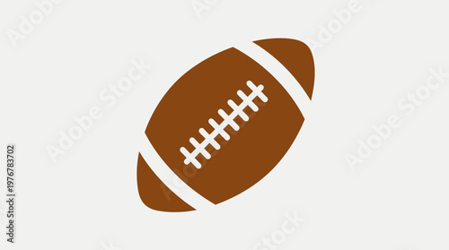 A simple graphic illustration of a brown American football with white laces, angled slightly on a plain light grey background.