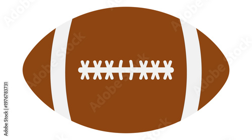A simple, flat illustration of a classic brown American football with white stripes and laces, isolated on a white background.
