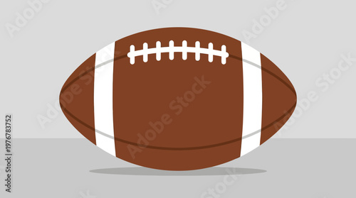 A simple flat illustration of a brown American football with white stripes and laces on a plain grey background.
