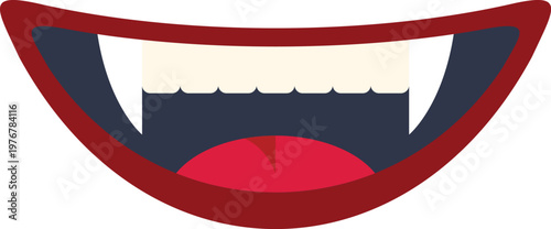 Cartoon style vampire mouth showing sharp fangs and red lips