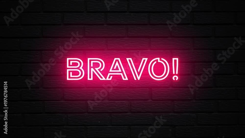 Pink Neon Bravo text animation. Glowing Bravo looping motion. flicker text 4k video.