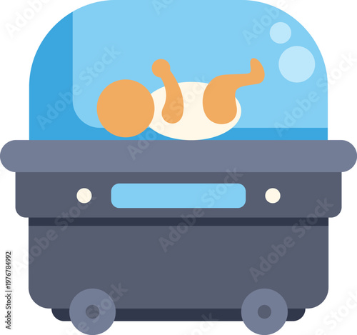 Newborn baby resting inside an incubator in a hospital neonatal unit