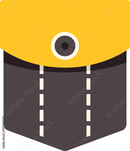 Clothing pocket with a yellow flap and a snap button closure