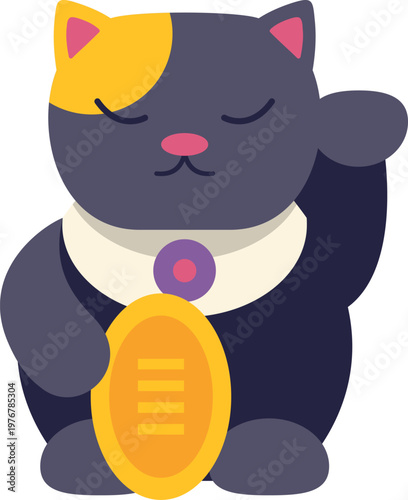 Maneki neko lucky cat waving, symbolizing good fortune and prosperity