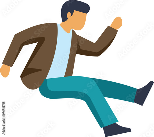 Man falling or dropping down with arms outstretched and legs splayed