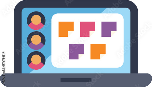 Laptop displaying virtual meeting participants and content shared during an online conference