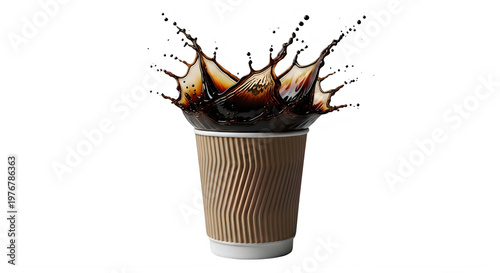 Brown paper coffee cup with liquid splash isolated on transparent background transparent background