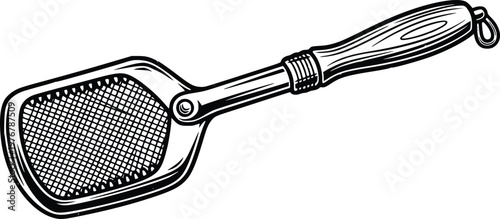 Vintage Fishing Landing Net Hand Drawn Engraving Vector Illustration