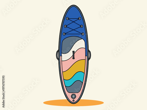 Minimalist Stand Up Paddleboard Vector Illustration - Colorful SUP Board Icon for Summer Water Sports and Outdoor Recreation