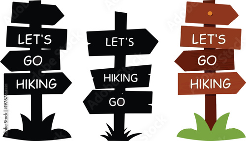 Hiking signpost icon – wooden direction board vector illustration .