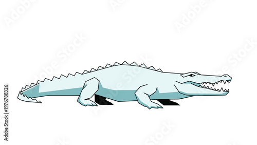 Illustration of a white alligator with its mouth slightly open showing teeth on a plain white background for wildlife education.