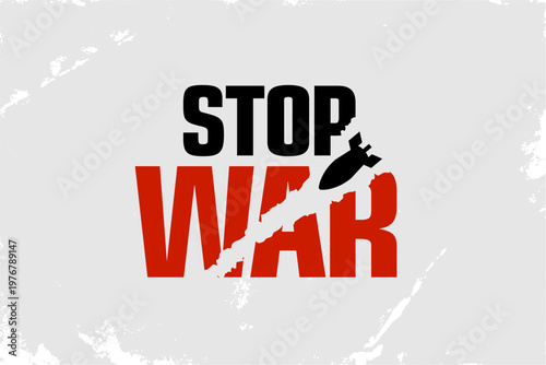 stop war vector typography with falling bomb silhouette
