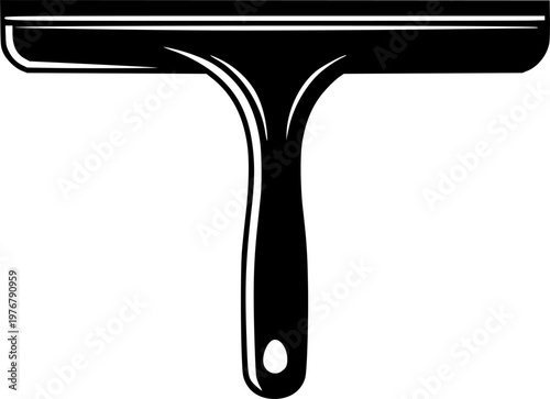 Black squeegee silhouette cleaning tool with handle isolated on white background
