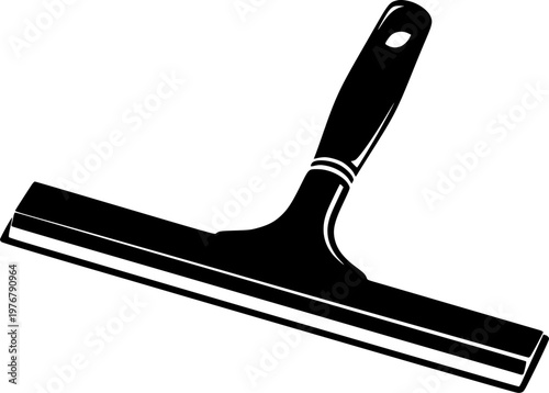 Black squeegee silhouette cleaning tool with handle isolated on white background
