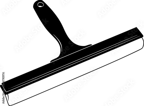 Black squeegee silhouette cleaning tool with handle isolated on white background
