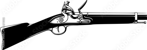 Silhouette of a classic flintlock rifle isolated on white background
