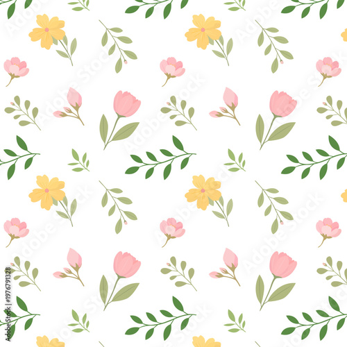 Seamless Spring Floral Pattern Minimal Pastel Botanical Background