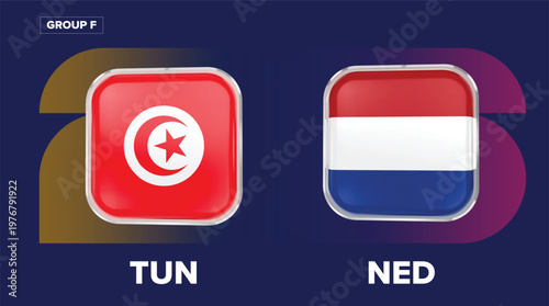 Tunisia vs Netherlands Flags - Group F Soccer Rivalry, World Cup 2026
