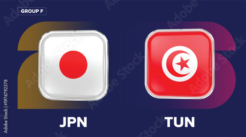 Japan vs Tunisia Flags - Group F Soccer Rivalry, World Cup 2026