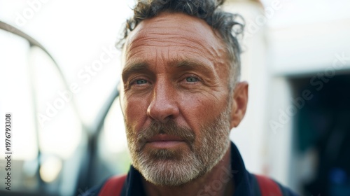 Gruff Man with Beard, Looking Directly at Camera