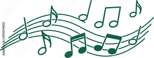 Minimalist floating musical notes icon drifting offset smoke waves green vector clean modern International Reggae Day illustration reggae tropical music vibe