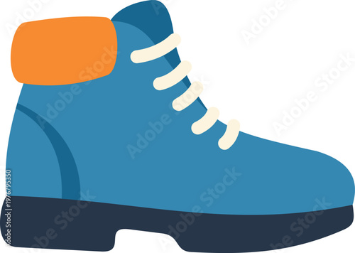 Colorful illustration of a blue hiking boot with orange collar on a white background