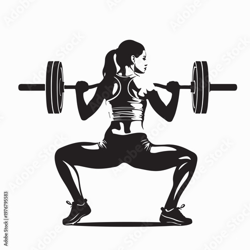 Strength Training Silhouette Of Woman Squatting With Barbell Graphic