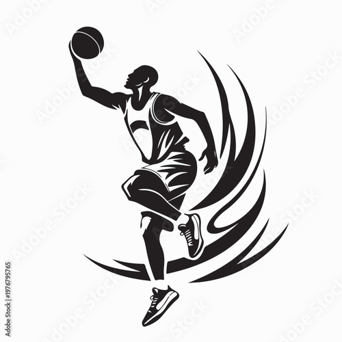 Professional Basketball Athlete Flying Silhouette For Sports Branding