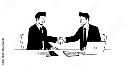 Business leader welcoming partner handshake flat vector teamwork collaboration trust concept