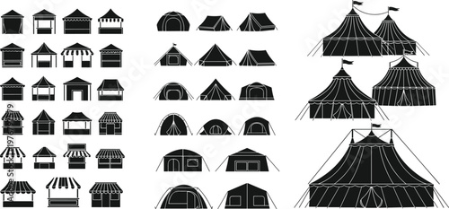 Vector Set of Tents, Stalls, and Pavilions for Events, Outdoor Markets, and Festival Illustrations
