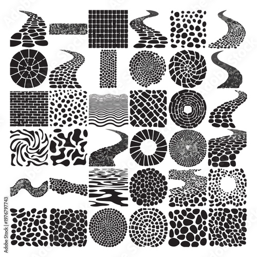 Abstract Ground Texture Collection – Stone Path, Tile Grid, Pebble & Pavement Pattern Set