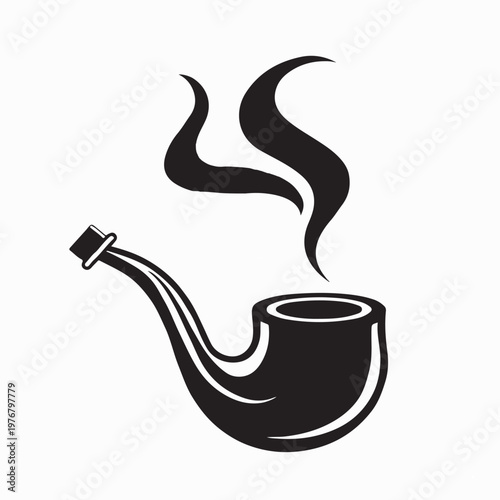 Classic Tobacco Pipe with Thick Swirls of Smoke Vector Illustration