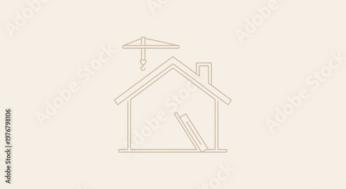 House construction outline with crane, real estate development concept