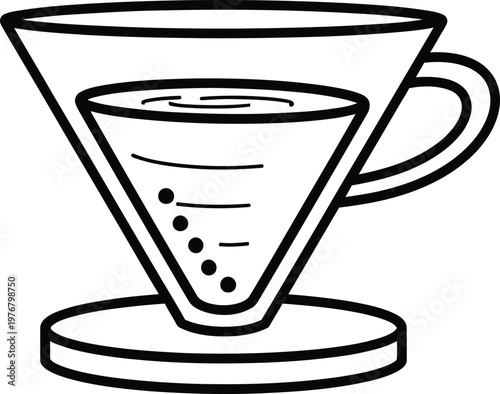 Coffee Pour Over, Vector Coffee Maker, Black Line Art, Minimalist Kitchen Icon