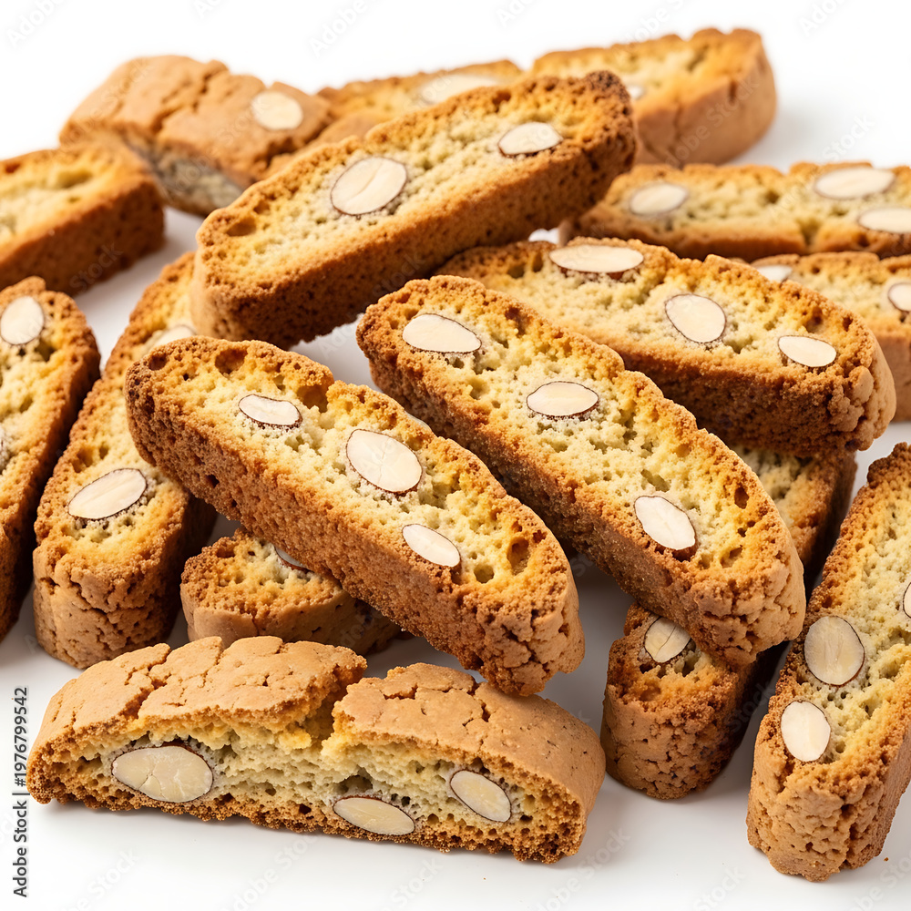 Fototapeta premium Biscotti with Almonds on White Background