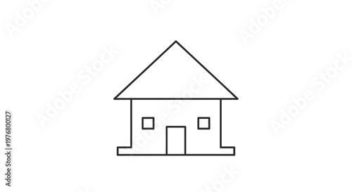 A simple, minimalist line drawing of a house with a triangular roof, two windows, and a door, set against a plain white background.